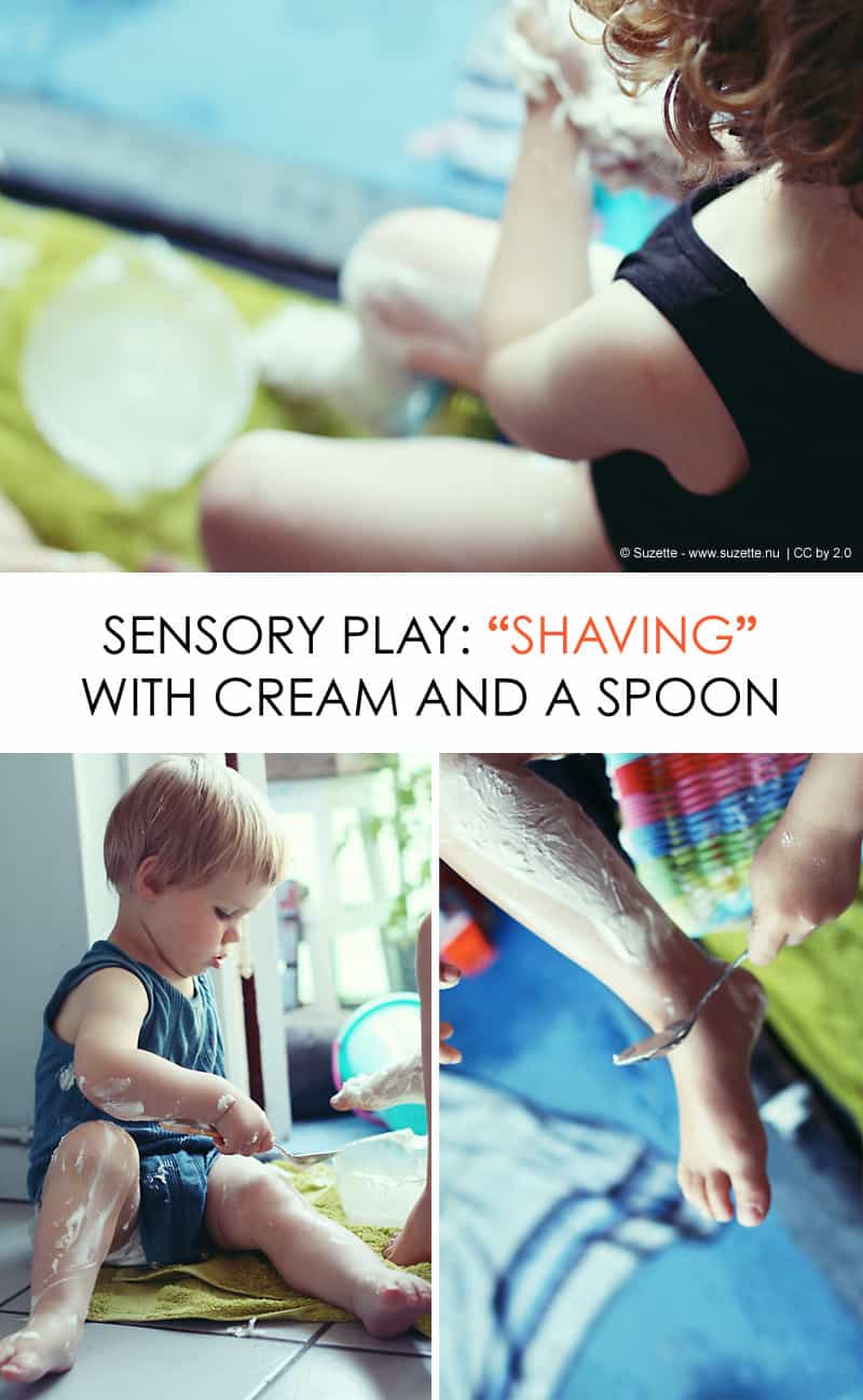 Sensory Play: Shaving with spoon + cream *so simple + brilliant 