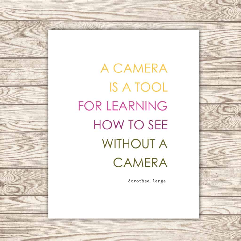 Love this photography quote: “A camera is a tool for learning how to see without a camera.” –Dorothea Lange