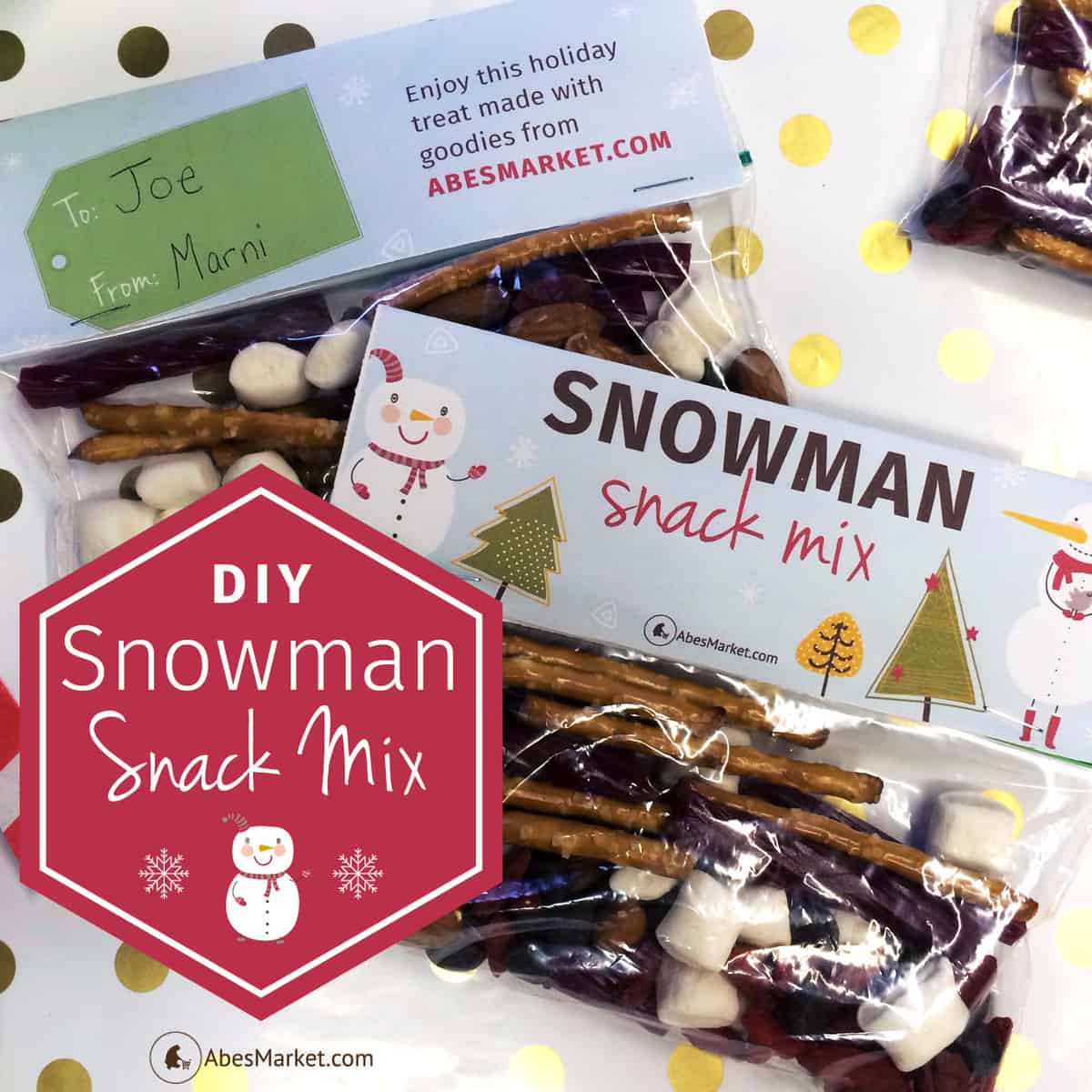  Snowman Snack Mix Recipe + Free DIY Goodie Bag Printable