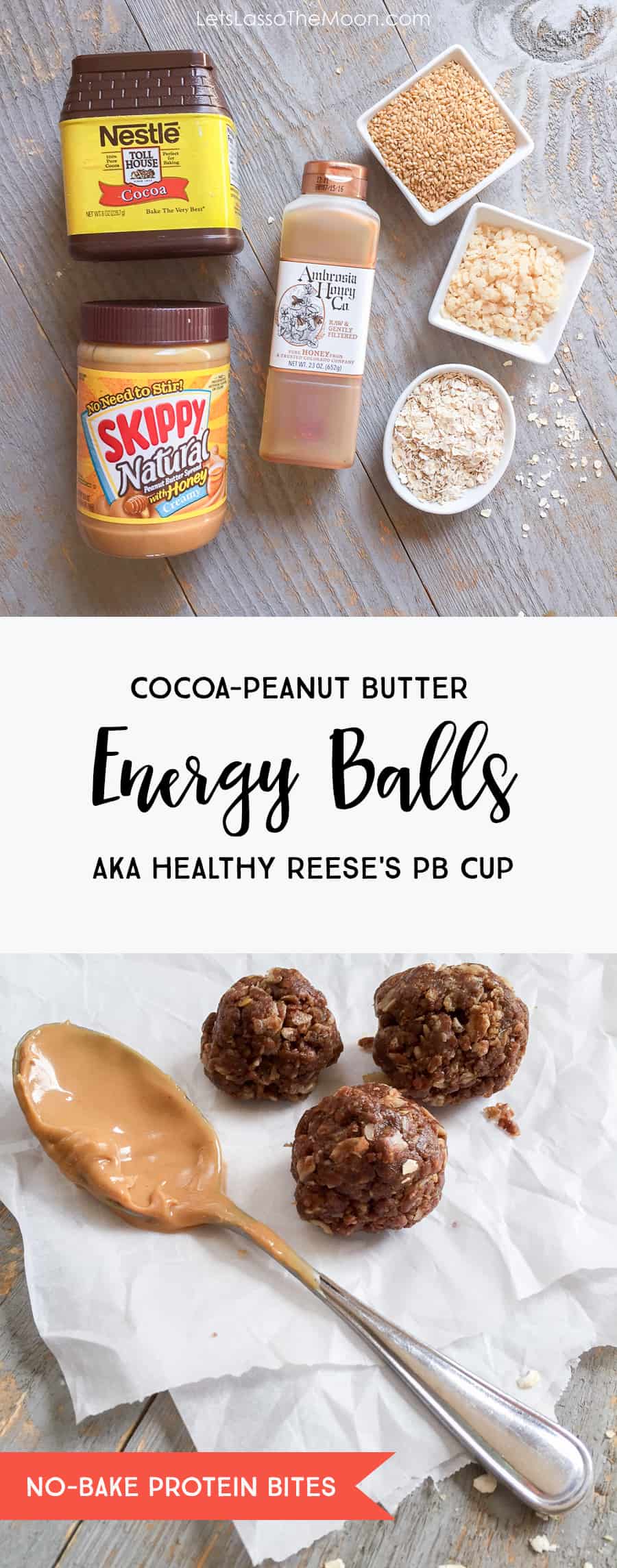 These no-bake snack bites are the perfect punch of protein. This chocolate peanut butter energy ball recipe tastes like a healthy Resse's peanut butter cup. The kids love this healthy recipe! #recipe #snack #proteinballs #energyballs *So trying these protein balls. Perfect for an on-the-go travel or afterschool snack for kids.