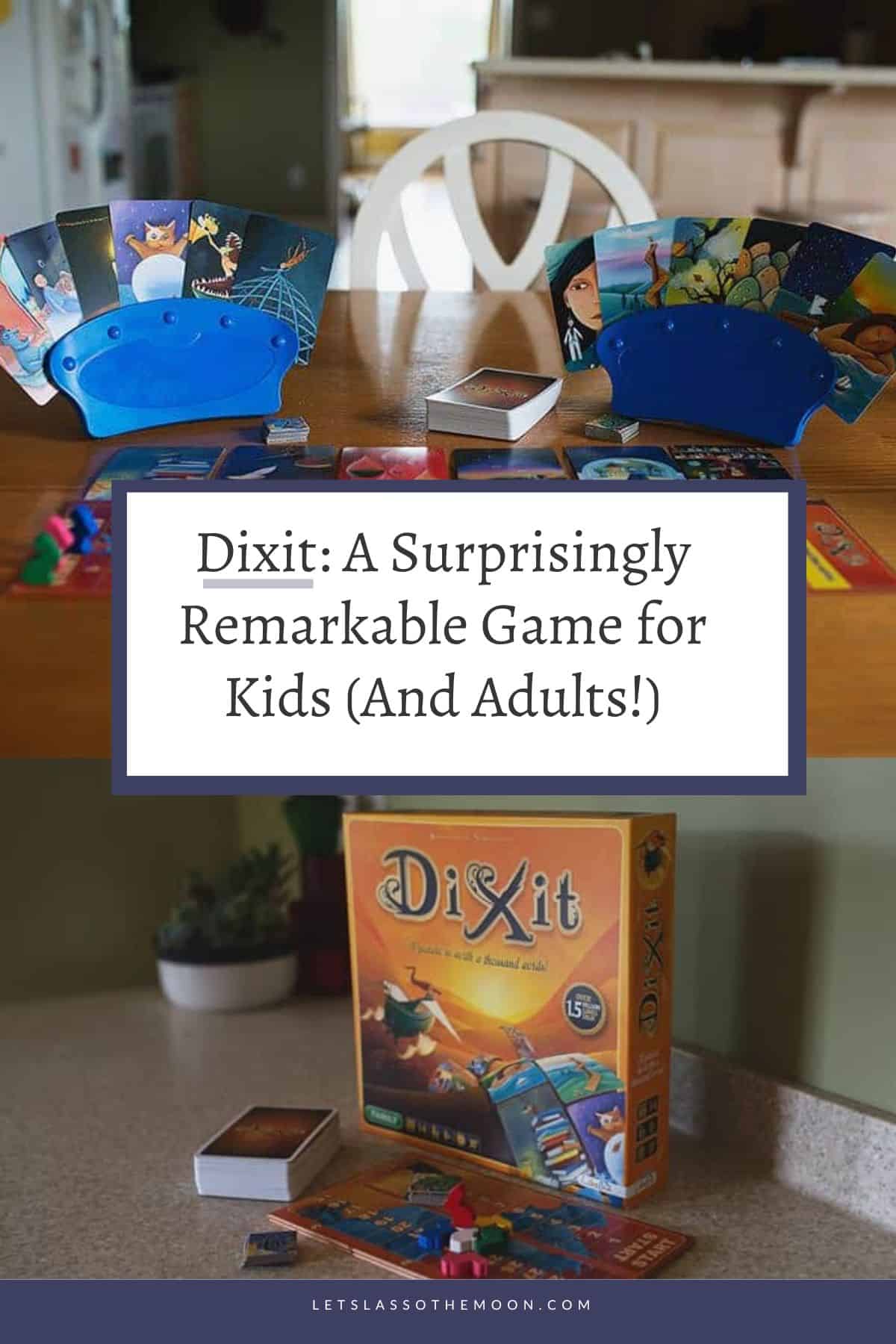The Dixit game set up at a table for two.