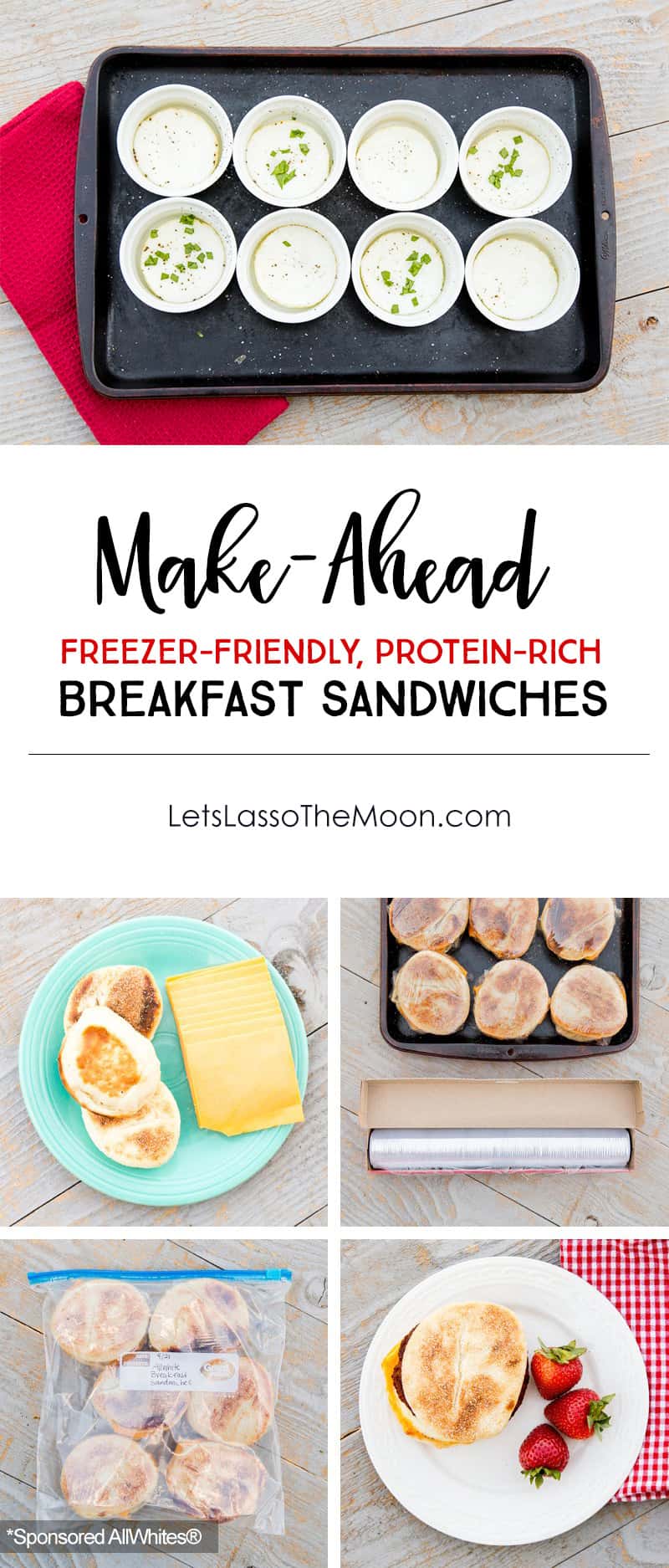 These high-protein, freezer-friendly breakfast sandwiches are the perfect on-the-go kickstart. You can use different toppings for everyone in your family- sausage, bacon, spinach, cheese. There are no rules. *Keep these on hand and you'll never skip breakfast again.