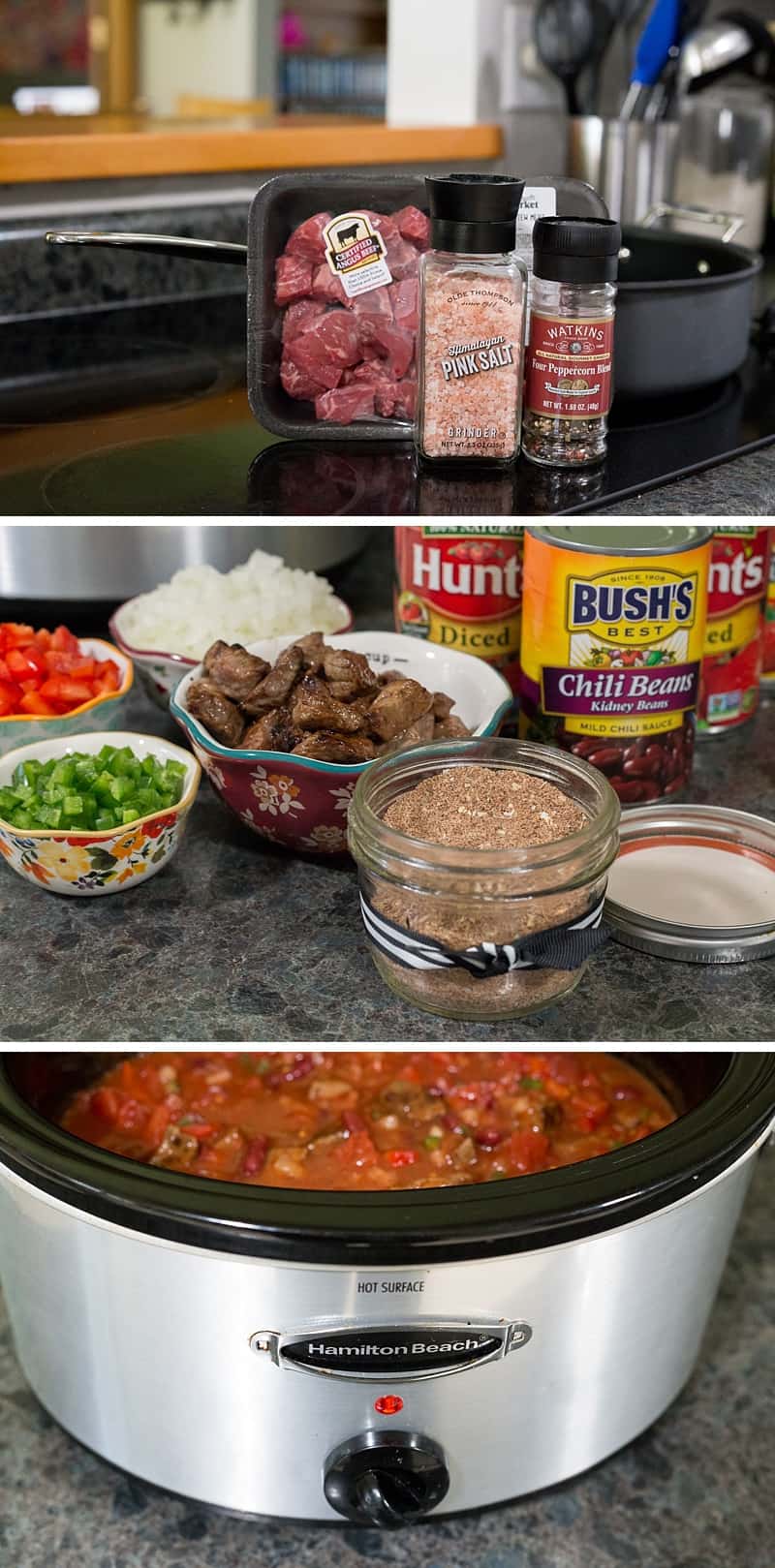 Best steak chili EVER! This slow cooker recipe is so SIMPLE to make. It is perfect for a quiet evening at home or for hosting a family party. Plus you can freeze leftovers for an easy weeknight dinner on a school night. *This is one of my go-to dinners that the whole family loves. Perfect comfort food.