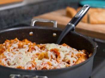 This 20-minute Cheesy Skillet Lasagna Recipe is simple to make on the stovetop. It has only three ingredients and you can make supper in one pot. *My family loves easy Italian food! This is perfect for a fast weeknight dinner.