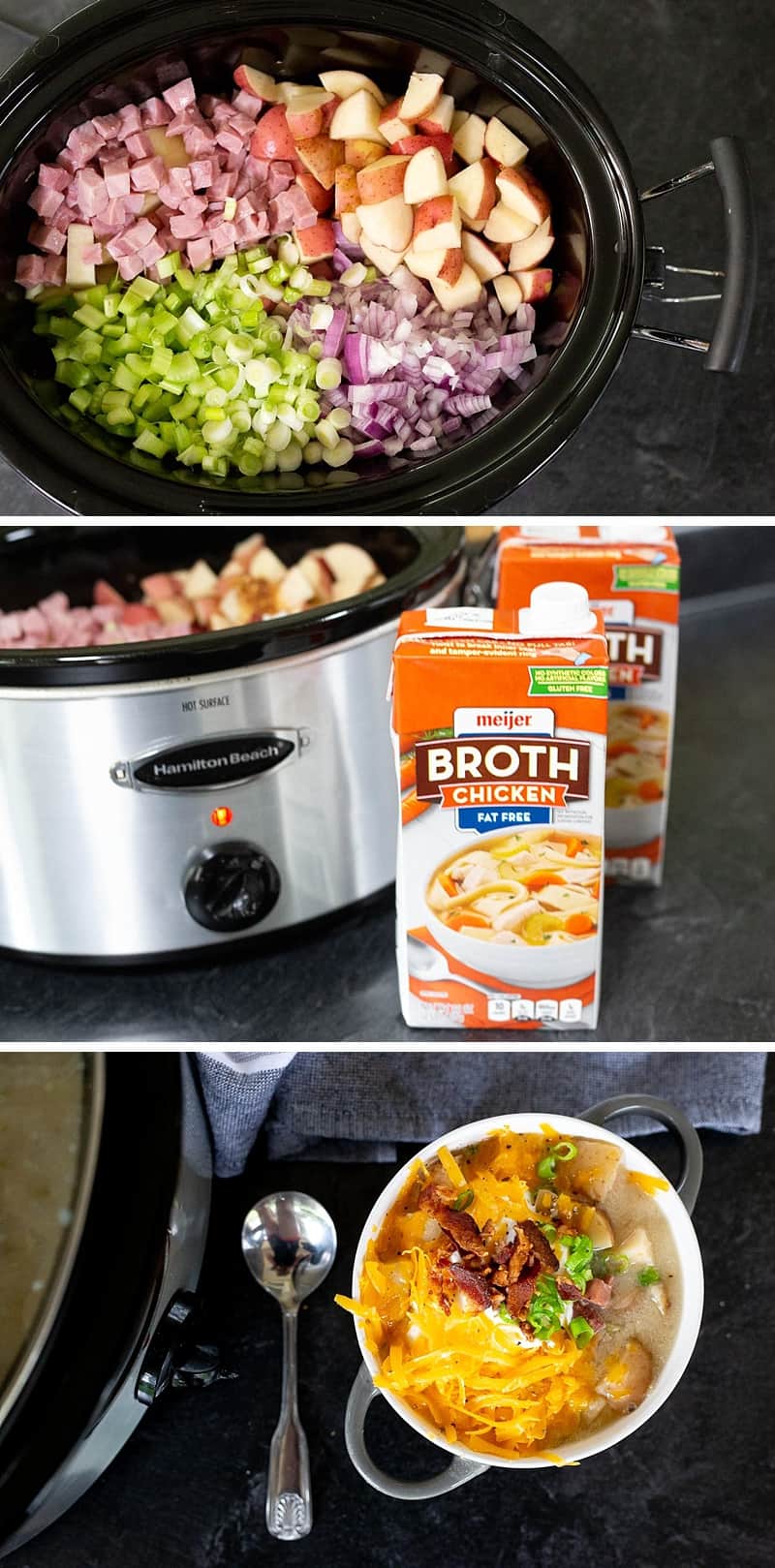 The slow cooker makes this meal super-easy: Just dice a few fresh ingredients, pop 'em into the Crock-Pot, and wait for the magic to happen . . .  #Recipe #CrockPot #CrockPotSoup #Soup #SoupRecipe #SlowCooker #PotatoSoup #EasyRecipe #EasyPeasyFood *Love making this Crock-Pot potato soup recipe with my kids! Such a great way to connect and so delicious!