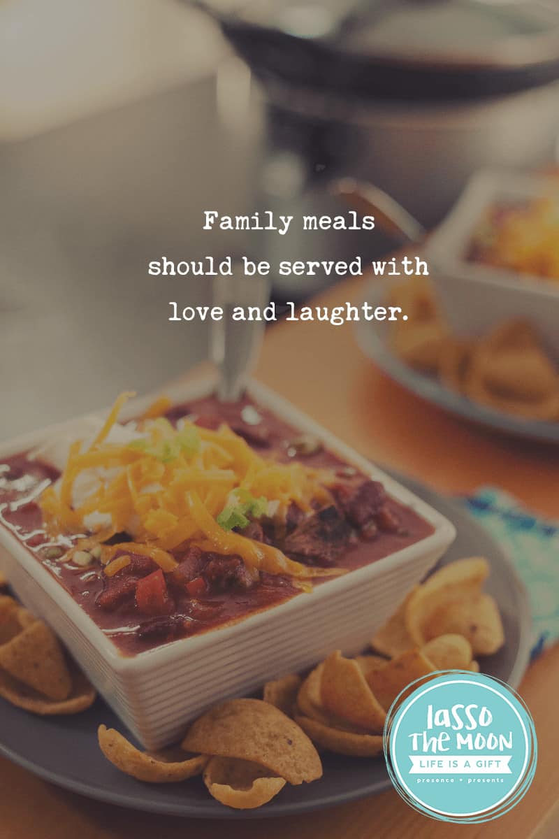Family meals should be served with a side of love and laughter. #quote #familydinner #dinner #love *This whole post about adding a dash of love to your slow cooker meals is so sweet. Love this idea!