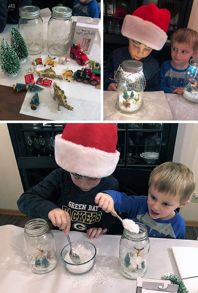 Christmas Craft for Kids - DIY Snow Globes For Kids: Learn how to make snow globes that light up (and are water free) #kidscraft #christmascraft #DIY #holidayDIy *My kids love using their mason jar snow globe as a DIY night light