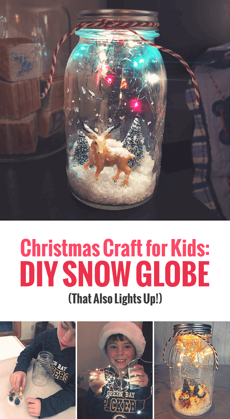 Christmas Craft for Kids - DIY Snow Globes For Kids: Learn how to make snow globes that light up (and are water free) #kidscraft #christmascraft #DIY #holidayDIy *My kids love using their mason jar snow globe as a DIY night light