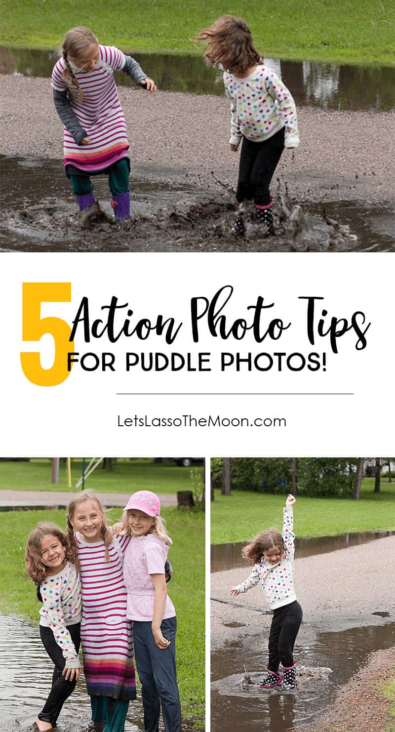 How to Get a Terrific Puddle Action Photo + Printable Spring Photo Lists! #photography #photographytips #photographylist *Love this post on how to get a great water action photo when puddle jumping with kids!