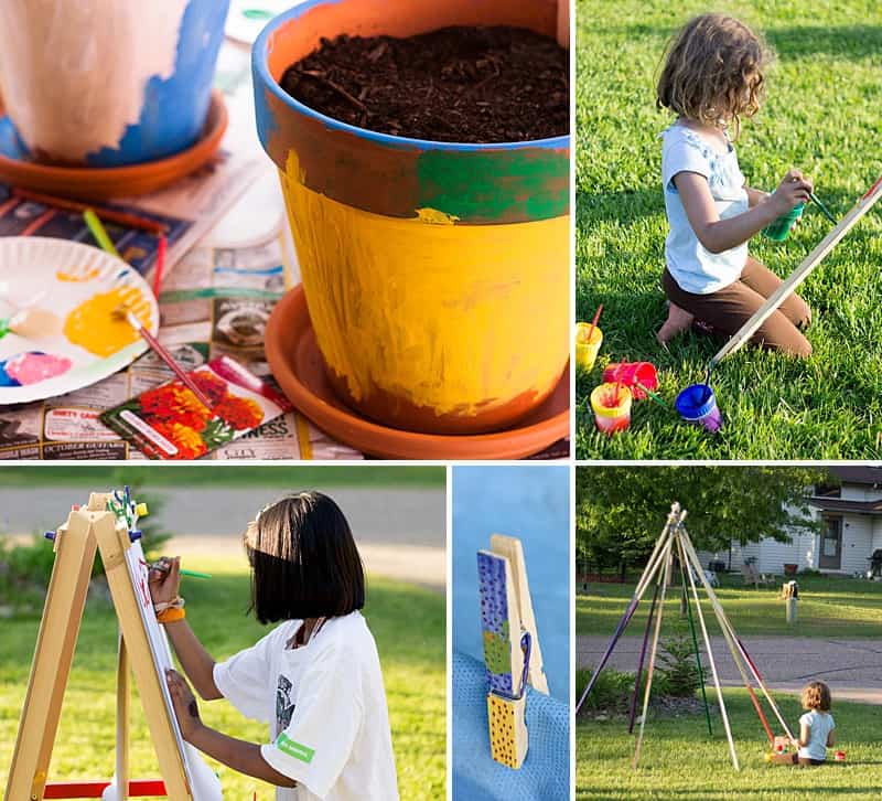 Outdoor Art Party - No need to search for a parent-led art activity, pop up an easel, and put art supplies in the yard; you've got an instant outdoor art party! #summerfun #takebacksummer #artparty #kidsactivities *Love this collection of everyday summer activities for kids and parties! So fun.