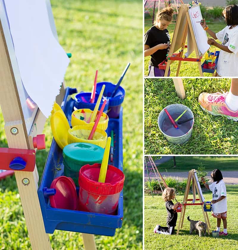 Outdoor Art Party - No need to search for a parent-led art activity, pop up an easel, and put art supplies in the yard; you've got an instant outdoor art party! #summerfun #takebacksummer #artparty #kidsactivities *Love this collection of everyday summer activities for kids and parties! So fun.