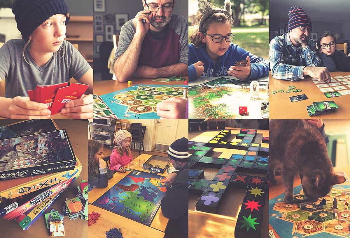 A collage of a variety of family games.