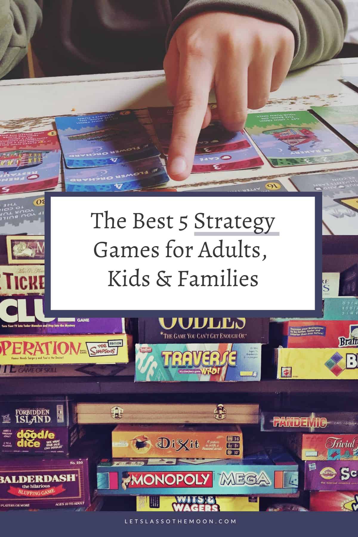 Collage of strategy game photos with the post headline for saving on Pinterest.