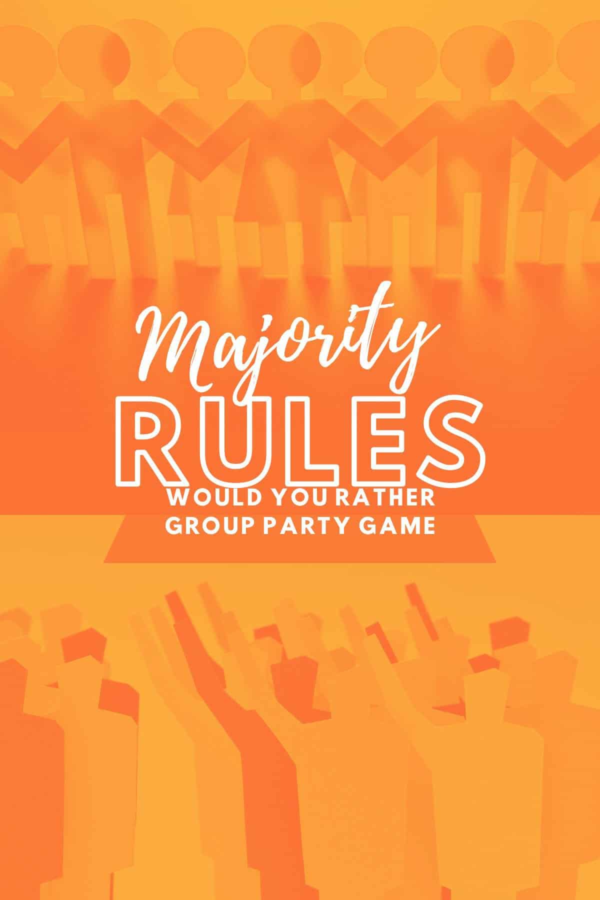 Paper people playing a Would You Rather group party game with the title Majority Rules written on top.